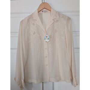 Peony Vintage 100% Silk Hand Embroidered Blouse NEW!